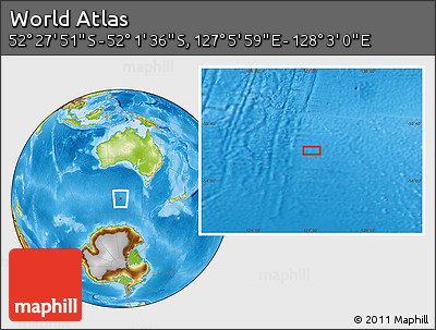 Physical Location Map of the Area around 52° 14' 43" S, 127° 34' 30" E