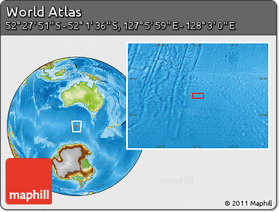 Physical Location Map of the Area around 52° 14' 43" S, 127° 34' 30" E