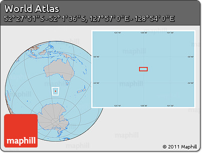 Gray Location Map of the Area around 52° 14' 43" S, 128° 25' 30" E