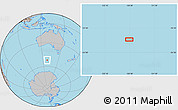 Gray Location Map of the area around 52° 14' 43" S, 128° 25' 30" E