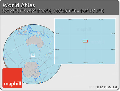 Gray Location Map of the Area around 52° 14' 43" S, 129° 16' 30" E