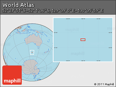 Gray Location Map of the Area around 52° 14' 43" S, 130° 7' 30" E