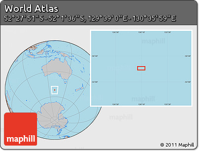 Gray Location Map of the Area around 52° 14' 43" S, 130° 7' 30" E