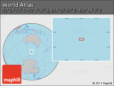 Gray Location Map of the Area around 52° 14' 43" S, 131° 49' 29" E