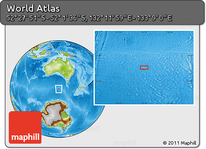 Physical Location Map of the Area around 52° 14' 43" S, 132° 40' 30" E