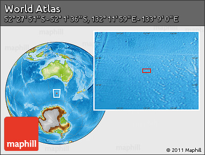 Physical Location Map of the Area around 52° 14' 43" S, 132° 40' 30" E
