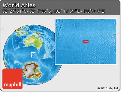 Physical Location Map of the Area around 52° 14' 43" S, 132° 40' 30" E