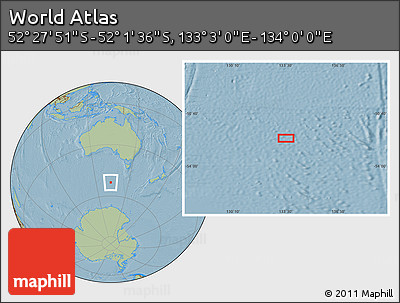 Savanna Style Location Map of the Area around 52° 14' 43" S, 133° 31' 30" E, hill shading