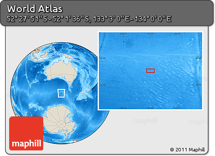 Shaded Relief Location Map of the Area around 52° 14' 43" S, 133° 31' 30" E