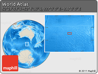 Shaded Relief Location Map of the Area around 52° 14' 43" S, 133° 31' 30" E