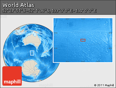 Shaded Relief Location Map of the Area around 52° 14' 43" S, 133° 31' 30" E