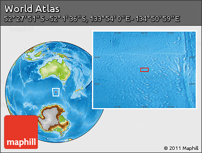 Physical Location Map of the Area around 52° 14' 43" S, 134° 22' 30" E