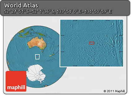 Satellite Location Map of the Area around 52° 14' 43" S, 134° 22' 30" E