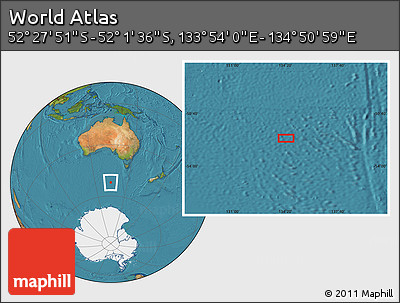 Satellite Location Map of the Area around 52° 14' 43" S, 134° 22' 30" E