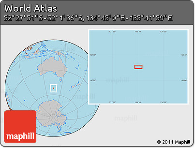 Gray Location Map of the Area around 52° 14' 43" S, 135° 13' 29" E