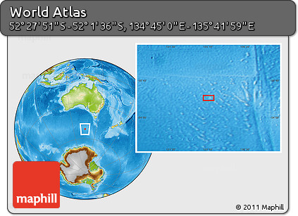 Physical Location Map of the Area around 52° 14' 43" S, 135° 13' 29" E