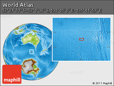 Physical Location Map of the Area around 52° 14' 43" S, 135° 13' 29" E