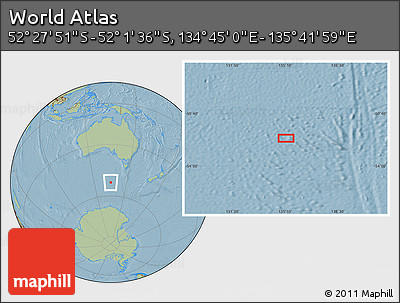 Savanna Style Location Map of the Area around 52° 14' 43" S, 135° 13' 29" E, hill shading
