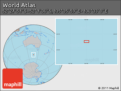 Gray Location Map of the Area around 52° 14' 43" S, 136° 4' 29" E