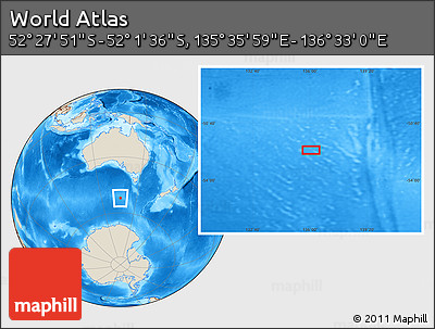 Shaded Relief Location Map of the Area around 52° 14' 43" S, 136° 4' 29" E