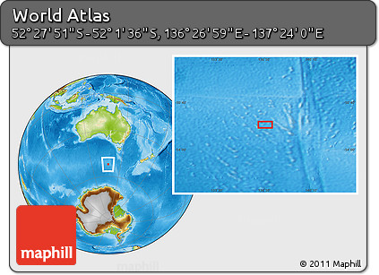 Physical Location Map of the Area around 52° 14' 43" S, 136° 55' 30" E