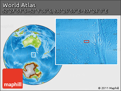 Physical Location Map of the Area around 52° 14' 43" S, 136° 55' 30" E