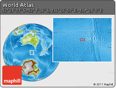 Physical Location Map of the Area around 52° 14' 43" S, 136° 55' 30" E