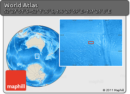 Shaded Relief Location Map of the Area around 52° 14' 43" S, 136° 55' 30" E