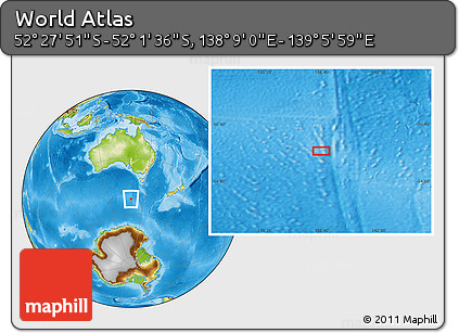 Physical Location Map of the Area around 52° 14' 43" S, 138° 37' 30" E