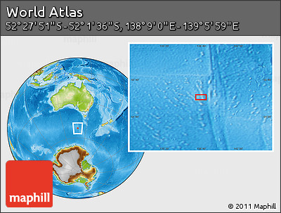 Physical Location Map of the Area around 52° 14' 43" S, 138° 37' 30" E