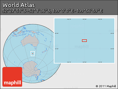 Gray Location Map of the Area around 52° 14' 43" S, 139° 28' 29" E