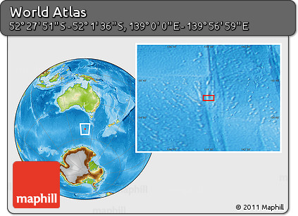 Physical Location Map of the Area around 52° 14' 43" S, 139° 28' 29" E