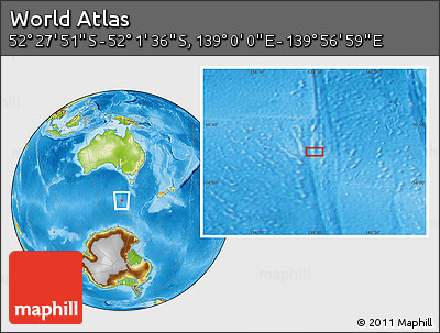 Physical Location Map of the Area around 52° 14' 43" S, 139° 28' 29" E