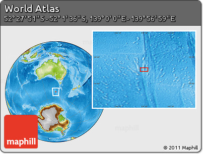 Physical Location Map of the Area around 52° 14' 43" S, 139° 28' 29" E