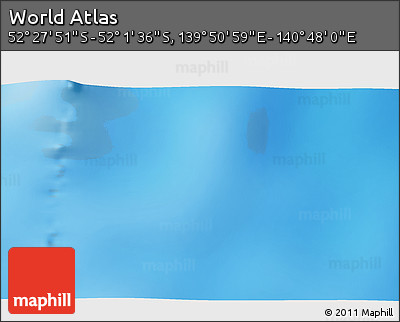 Physical 3D Map of the Area around 52° 14' 43" S, 140° 19' 29" E
