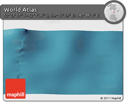Satellite 3D Map of the Area around 52° 14' 43" S, 140° 19' 29" E