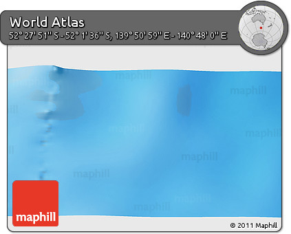 Shaded Relief 3D Map of the Area around 52° 14' 43" S, 140° 19' 29" E