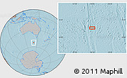 Gray Location Map of the area around 52° 14' 43" S, 140° 19' 29" E, hill shading