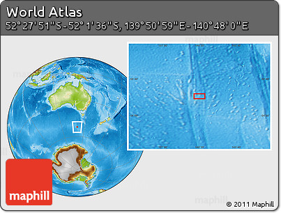 Physical Location Map of the Area around 52° 14' 43" S, 140° 19' 29" E