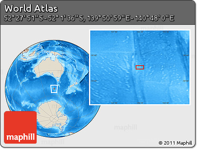 Shaded Relief Location Map of the Area around 52° 14' 43" S, 140° 19' 29" E