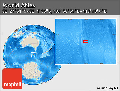 Shaded Relief Location Map of the Area around 52° 14' 43" S, 140° 19' 29" E