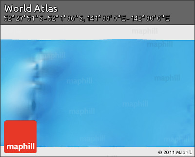 Physical 3D Map of the Area around 52° 14' 43" S, 142° 1' 30" E