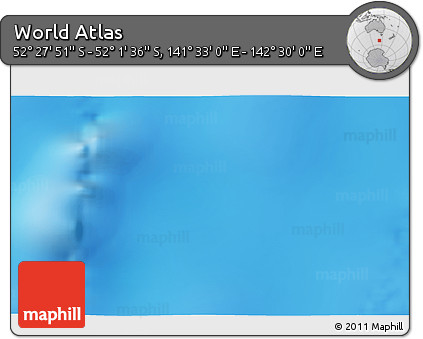Shaded Relief 3D Map of the Area around 52° 14' 43" S, 142° 1' 30" E