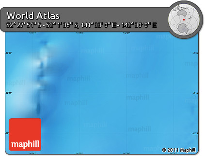 Physical Map of the Area around 52° 14' 43" S, 142° 1' 30" E