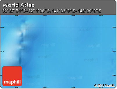 Physical Map of the Area around 52° 14' 43" S, 142° 1' 30" E