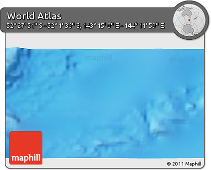 Shaded Relief 3D Map of the Area around 52° 14' 43" S, 143° 43' 29" E