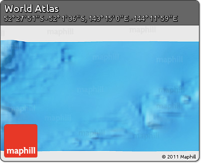 Shaded Relief 3D Map of the Area around 52° 14' 43" S, 143° 43' 29" E