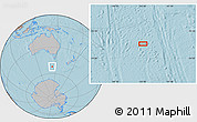 Gray Location Map of the area around 52° 14' 43" S, 143° 43' 29" E, hill shading