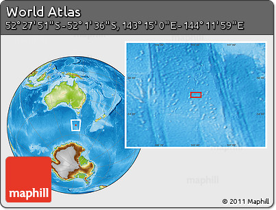 Physical Location Map of the Area around 52° 14' 43" S, 143° 43' 29" E