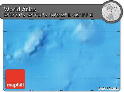 Physical Map of the Area around 52° 14' 43" S, 144° 34' 29" E